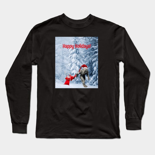 Happy Holidays Sasquatch & Santa Long Sleeve T-Shirt by EmoteYourself